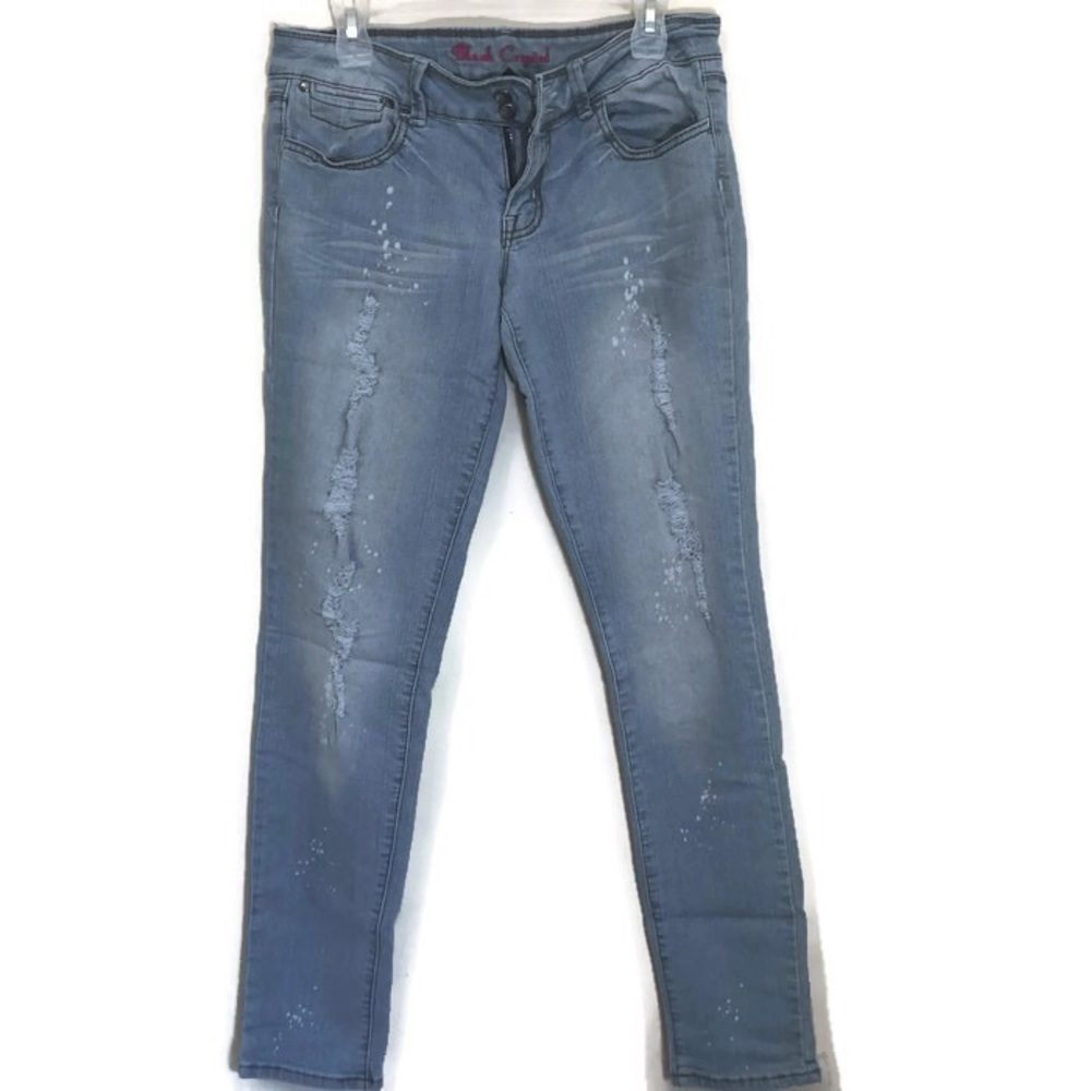 3/25$ Black Crystal Light Distressed Skinny Jean